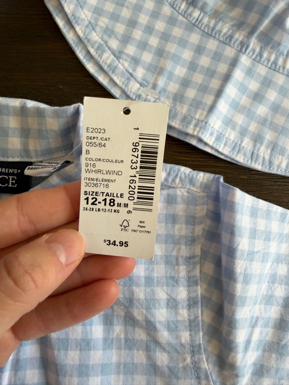NWT The Children’s Place Blue Gingham Baby Romper & Hat Set - Picture 2 of 4